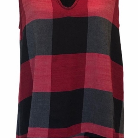 Paola Ermini pullover sleevesless red black plaid pattern peplum top size large - Picture 8 of 8